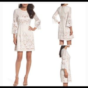 Eliza J White Lace Bell Sleeve Fit Flare Dress